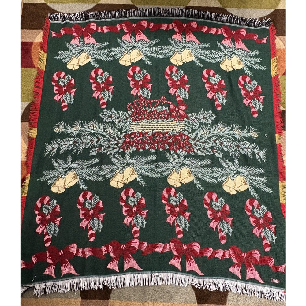 Vintage Mohawk USA Tapestry Throw Blanket Christmas Bells 54"x48" 100% Acrylic